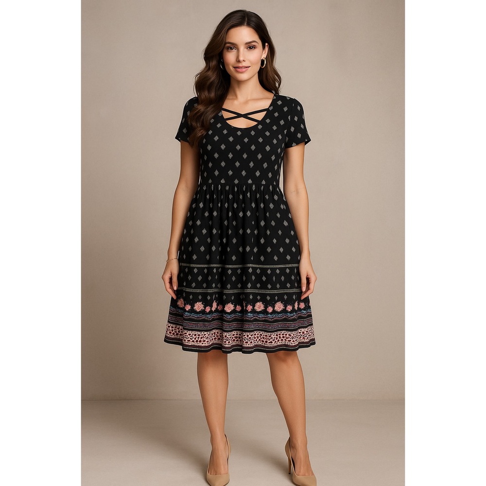 Torrid Dress Womens 2X Black Floral Whimsigoth Boho Casual‎ Fit Flare Festival